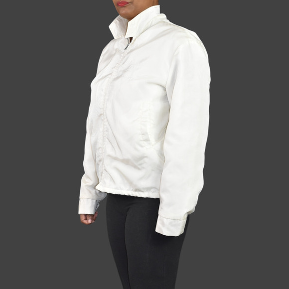 Vintage California White Matte Satin Bomber Jacket Faux Fur 70s Zip Front Small - Picture 11 of 15